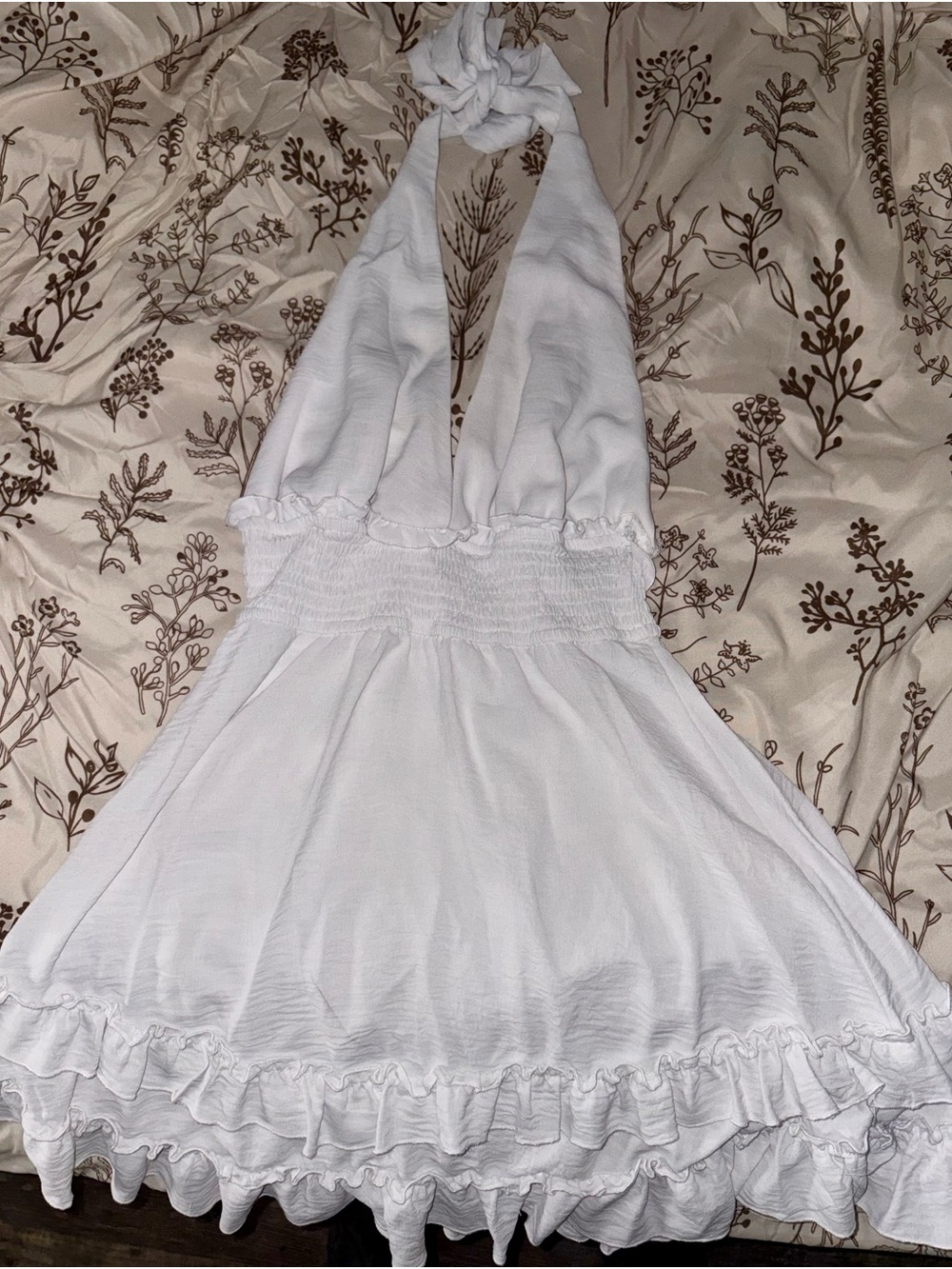 Inspired Hearts White Backless Halter Ruffle Dress